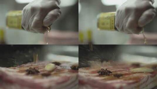 料酒 腌肉-高速摄影高清在线视频素材下载