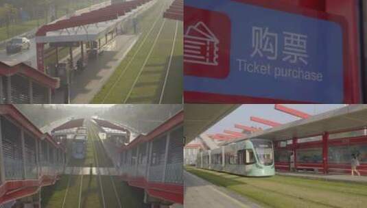 广州黄埔区有轨电车轻轨列车小火车高清在线视频素材下载