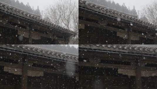 初雪飘落-古建园林雪花飘落高清在线视频素材下载