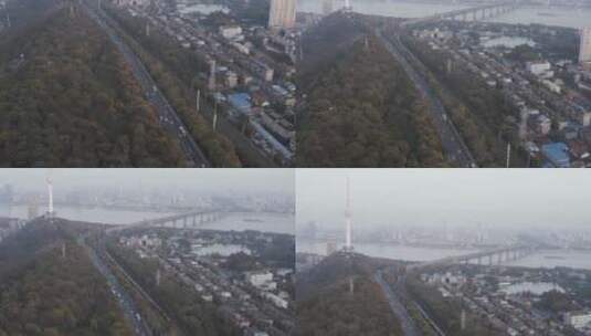 武汉龟山山边的电视塔和长江大桥城市公路高清在线视频素材下载