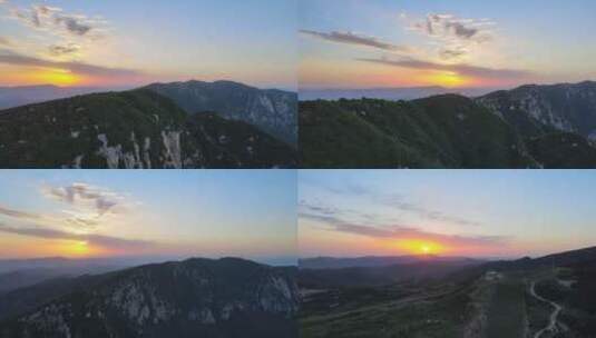 河南嵩山草甸航拍4K绝美山顶夕阳合集高清在线视频素材下载