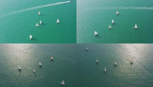 帆船出海比赛俯拍右环绕高清在线视频素材下载