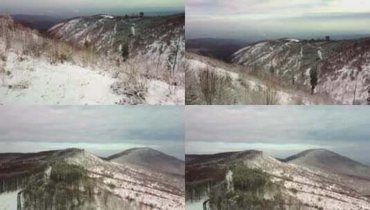 冬季森林群山积雪航拍高清在线视频素材下载