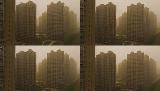 城市建筑-沙尘暴中的住宅小区高清在线视频素材下载