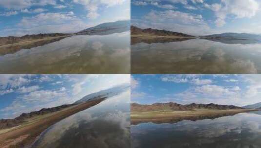 FPV无人机航拍天空之镜蓝天白云湖泊高山高清在线视频素材下载
