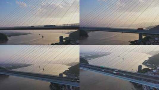 福州长门特大桥航拍桥梁上升下摇高清在线视频素材下载