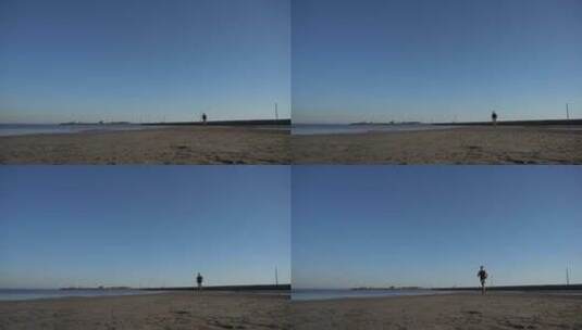男人在海边跑步高清在线视频素材下载