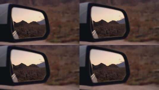 特写一辆车的侧镜与反射的干旱景观高清在线视频素材下载