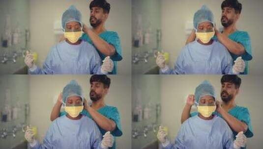 为医务人员戴上外科口罩高清在线视频素材下载