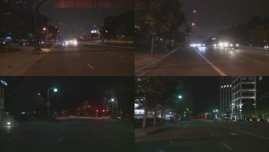 一辆汽车在夜晚沿着街道行驶高清在线视频素材下载