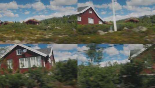 从公共汽车的窗口看挪威乡村美丽的风景高清在线视频素材下载