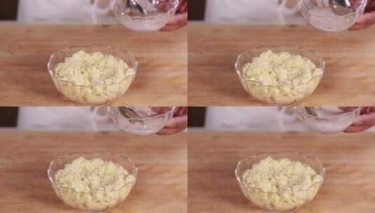 绿豆粉搅拌制作绿豆糕高清在线视频素材下载