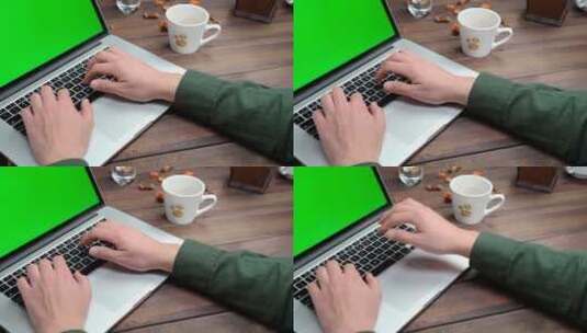 使用笔记本电脑喝咖啡的亚洲男性高清在线视频素材下载