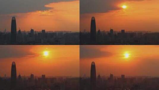 济南历下区城市夕阳日落，高楼建筑太阳落下高清在线视频素材下载