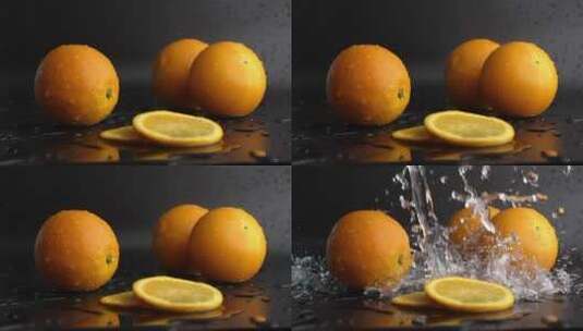 升格慢镜头用水冲洗新鲜橙子写意动态视频高清在线视频素材下载