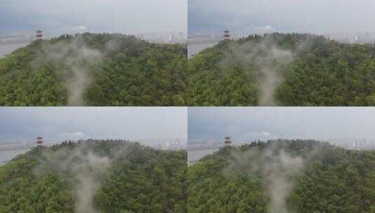 航拍鄂州西山风景区云雾缭绕仙境 鄂州空镜高清在线视频素材下载