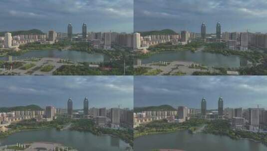 航拍暴雨之前的枣庄凤鸣湖双子星高清在线视频素材下载