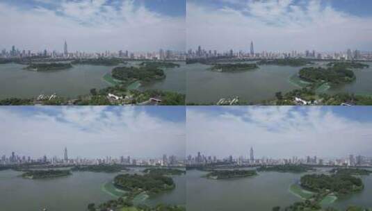 江苏南京玄武湖城市天际线航拍高清在线视频素材下载