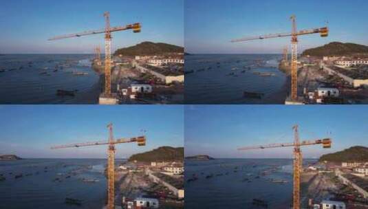 航拍4K塔吊海边吊车高清素材高清在线视频素材下载