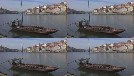 河上的传统木桶船高清在线视频素材下载