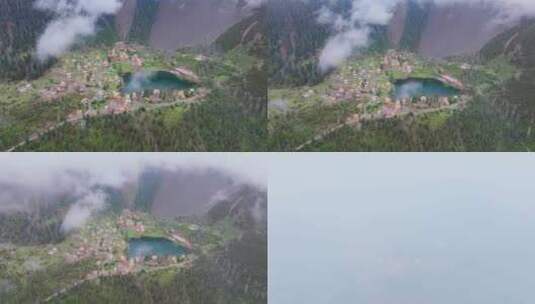 川西措卡湖壮观唯美自然风光特色建筑民居高清在线视频素材下载