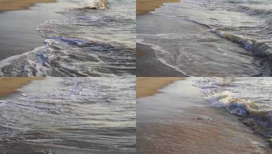 沙滩海水特写潮汐浪花拍打海岸海边涨潮退潮高清在线视频素材下载
