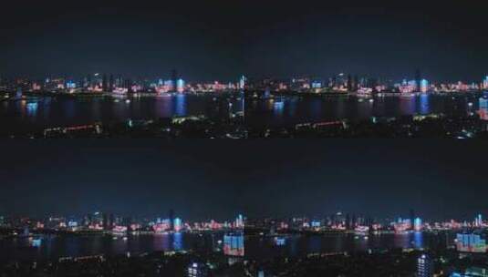 武汉夜景航拍长江两岸夜景城市夜晚建筑风光高清在线视频素材下载