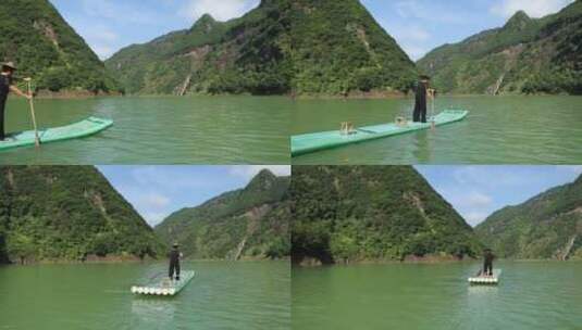 浙江温州泰顺县山水间划竹排04高清在线视频素材下载