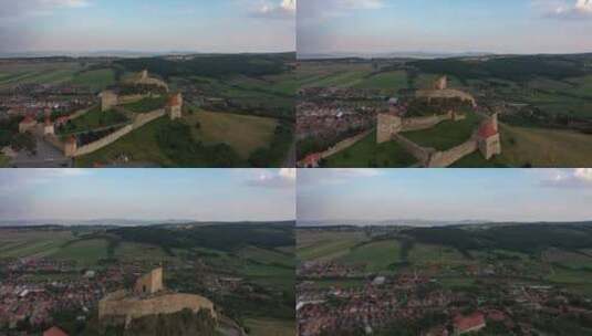 罗马尼亚村庄环绕的中世纪城堡高清在线视频素材下载