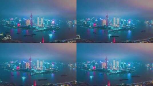 上海陆家嘴CBD夜景航拍高清在线视频素材下载