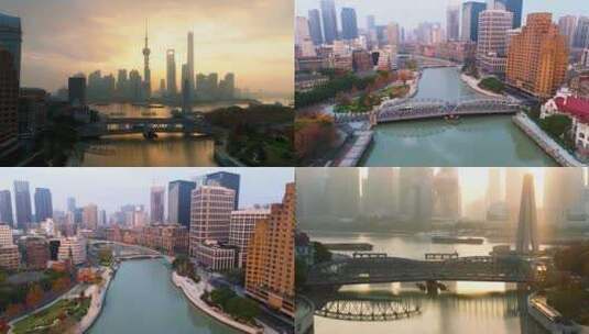 上海外白渡桥陆家嘴日出高清在线视频素材下载