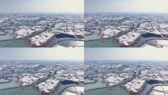 航拍乡镇雪景学校建筑田地大桥别墅河流房屋高清在线视频素材下载