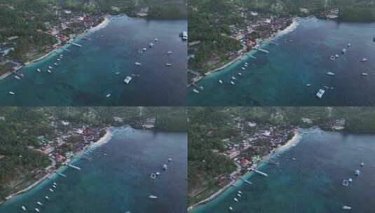航拍日暮时分印度尼西亚佩尼达岛港口风光高清在线视频素材下载