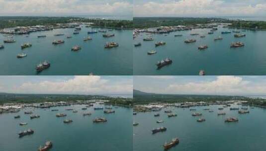 菲律宾三宝颜海上漂浮的渔船高清在线视频素材下载