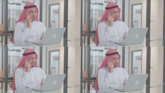 年轻的阿拉伯人在工作中打电话高清在线视频素材下载