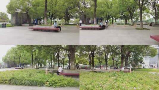 公园树林座椅休息的人们高清在线视频素材下载