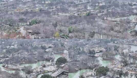 航拍扬州瘦西湖大明寺观音山宋夹城园林雪景高清在线视频素材下载