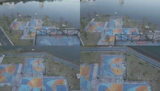 天府新区兴隆湖篮球场湖边球场 湖景高清在线视频素材下载