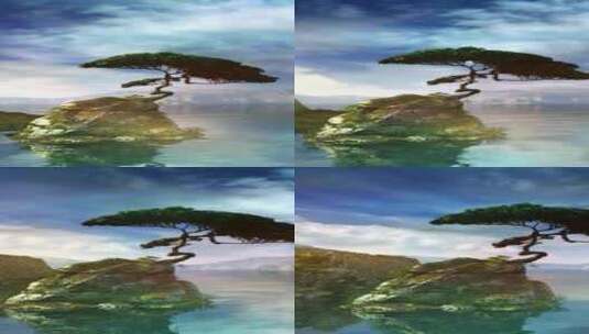 山湖中央岛屿的明亮景观高清在线视频素材下载