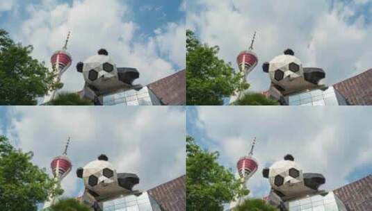 成都电视塔锦绣天府熊猫塔和熊猫雕塑延时高清在线视频素材下载