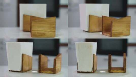手工木制餐巾架中的白色餐巾高清在线视频素材下载