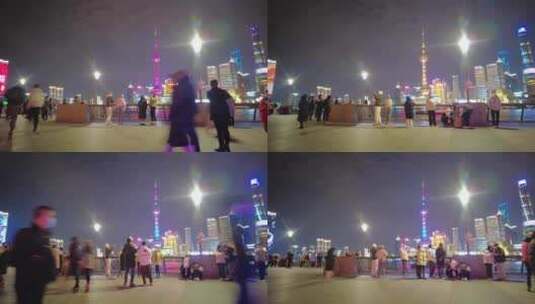 上海外滩夜晚游客在游玩拍照延时摄影视频素高清在线视频素材下载