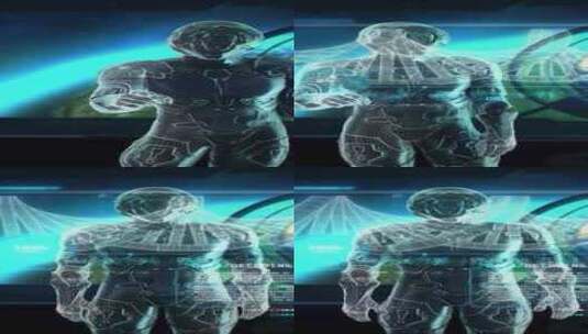 一名宇航员在太空3D渲染中进行DNA研究高清在线视频素材下载