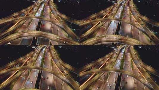 城市交通城市车流立交桥高架桥夜景航拍高清在线视频素材下载