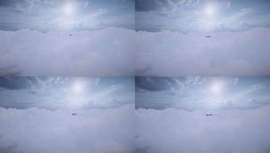 军用无人机在云层上飞行高清在线视频素材下载