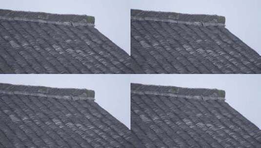 雨中的农村屋顶黑色瓦片高清在线视频素材下载