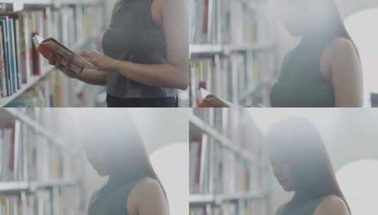 在图书馆看书的女人高清在线视频素材下载