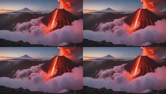 火山喷发与雪山云海景观高清在线视频素材下载