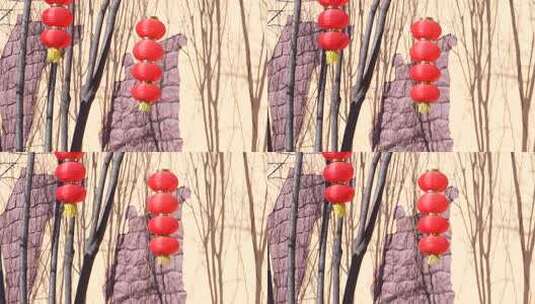 户外悬挂的红色灯笼高清在线视频素材下载