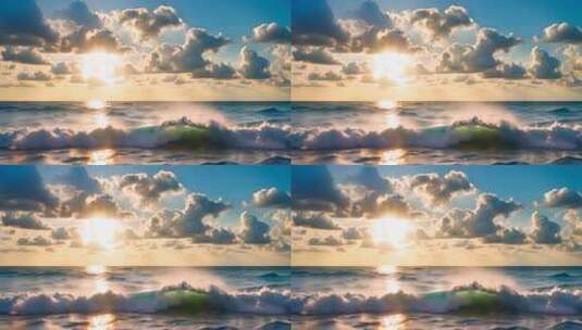 海上日落海浪全景高清在线视频素材下载